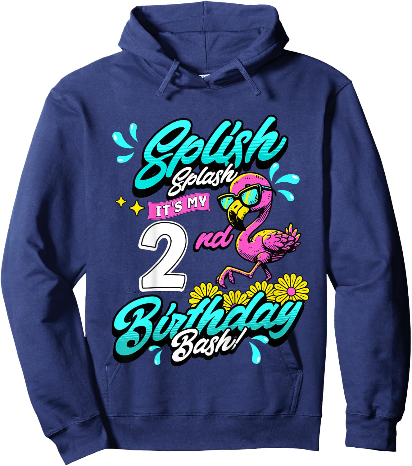 Kids Splish Splash 2nd Birthday Flamingo Pool Party 2 Years Old Hoodie - Hoodie | Navy