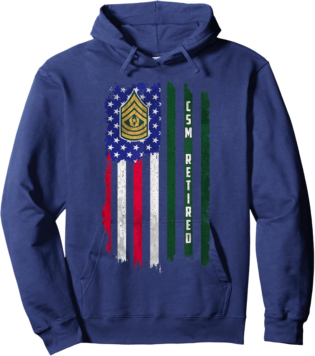 Retired E-9 Command Sergeant Major CSM Rank American Flag Hoodie - Hoodie | Navy