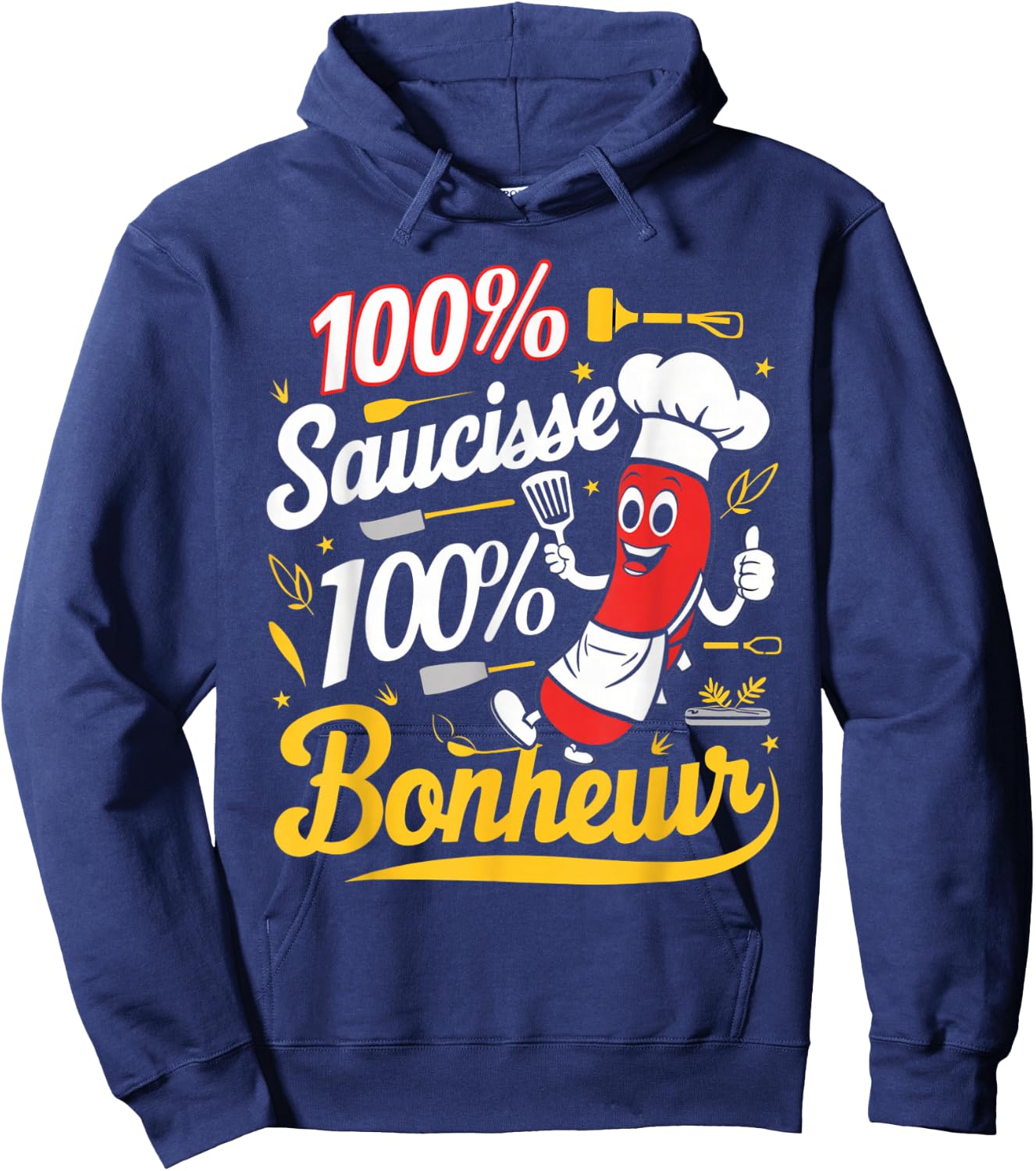 100% Sausage Happiness Gift Barbecue Beauf Humor Meat , Blue, S Hoodie - Hoodie | Navy