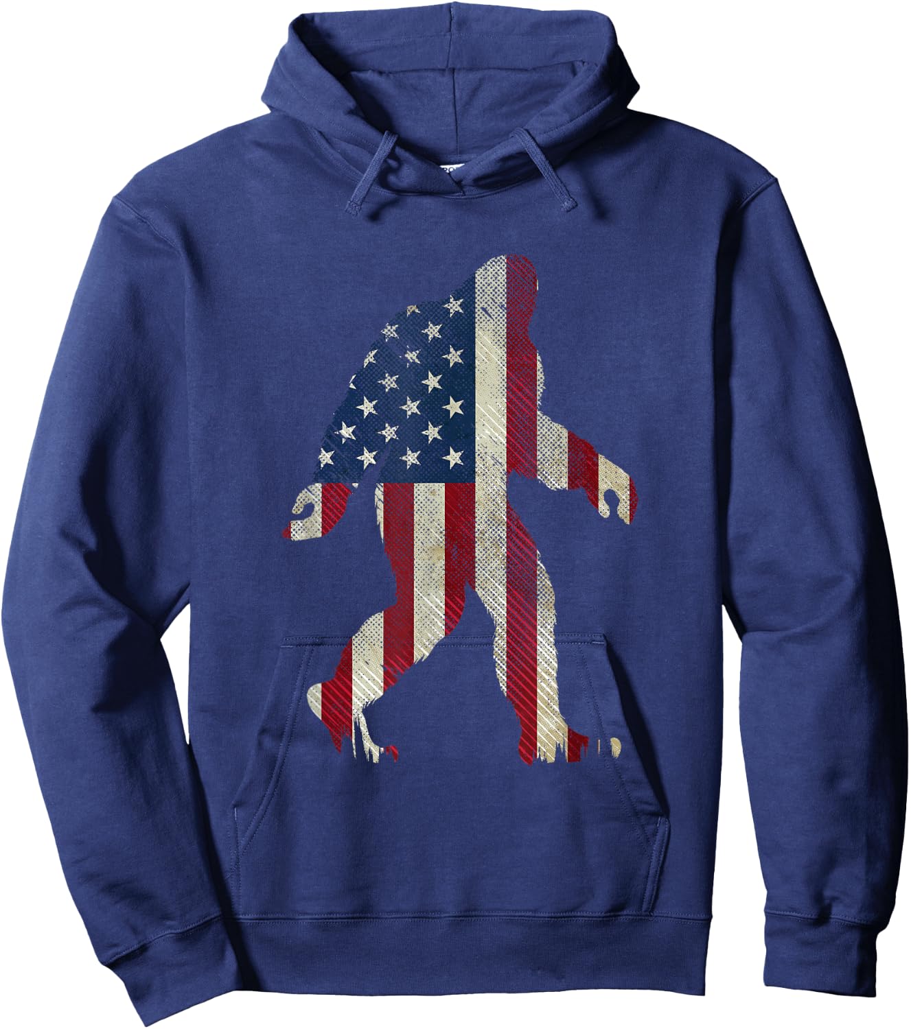 Patriotic Bigfoot 4th of July American Flag Funny Sasquatch Kids Men Hoodie - Hoodie | Navy