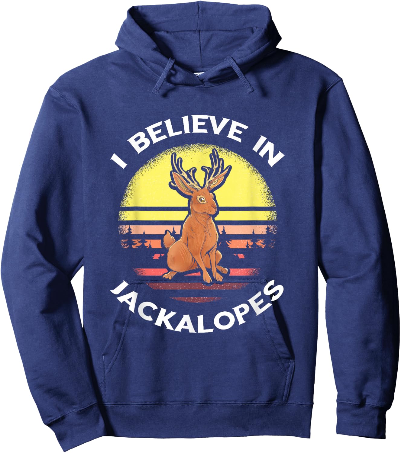 Jackrabbit Retro Jackalope I Believe in Cryptozoology Hoodie - Hoodie | Navy