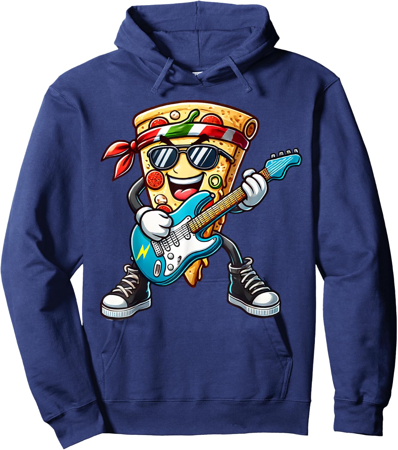 Pizza Rockstar Funny Electric Guitar Music Men Women Kids Hoodie - Hoodie | Navy