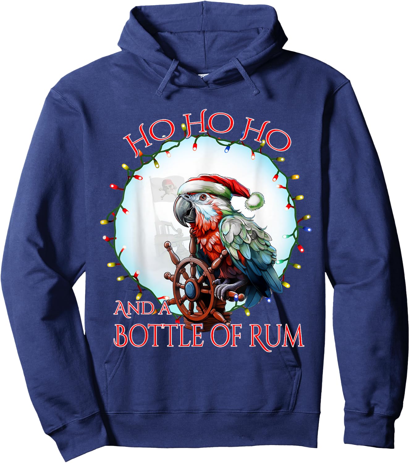 Funny Santa Pirate Parrot Ho Ho Ho Bottle of Rum Hoodie - Hoodie | Navy