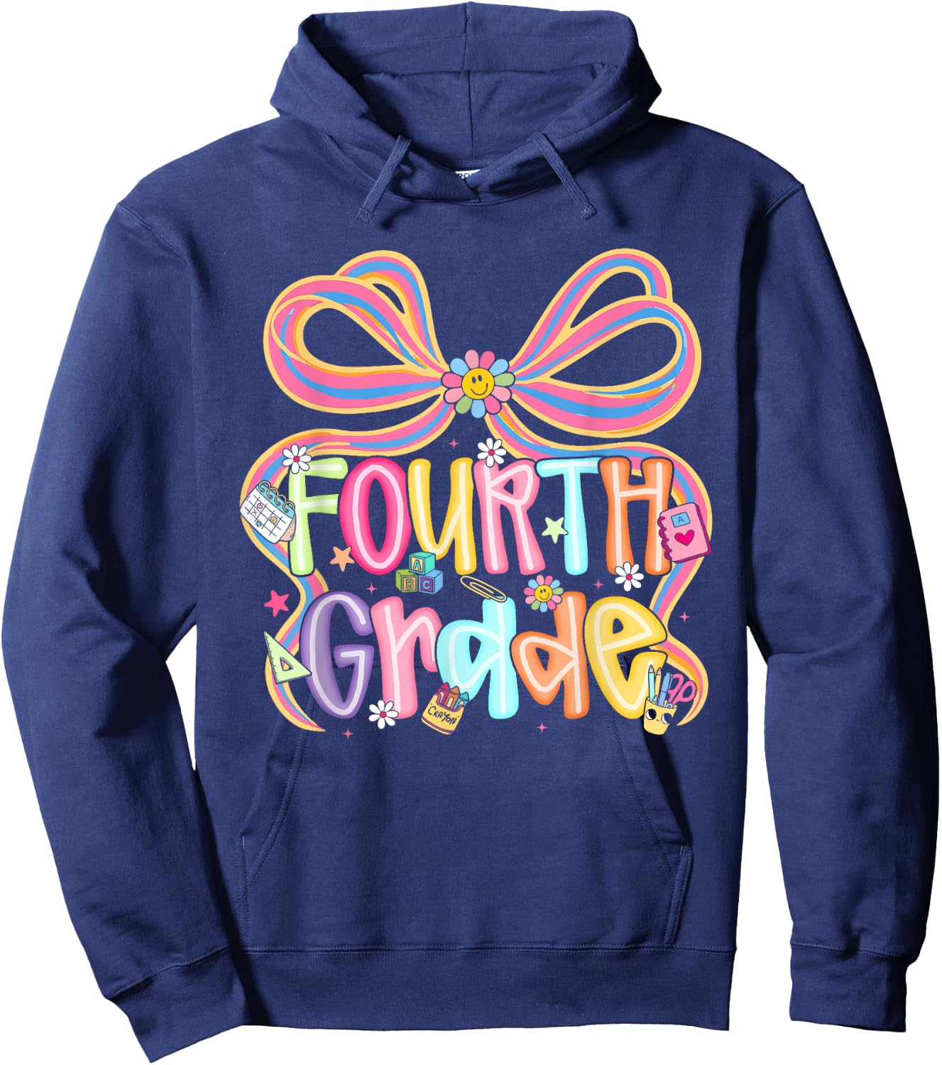 Preppy Fourth Grade Back to School Coquette Bow Teacher Kids Hoodie - Hoodie | Navy