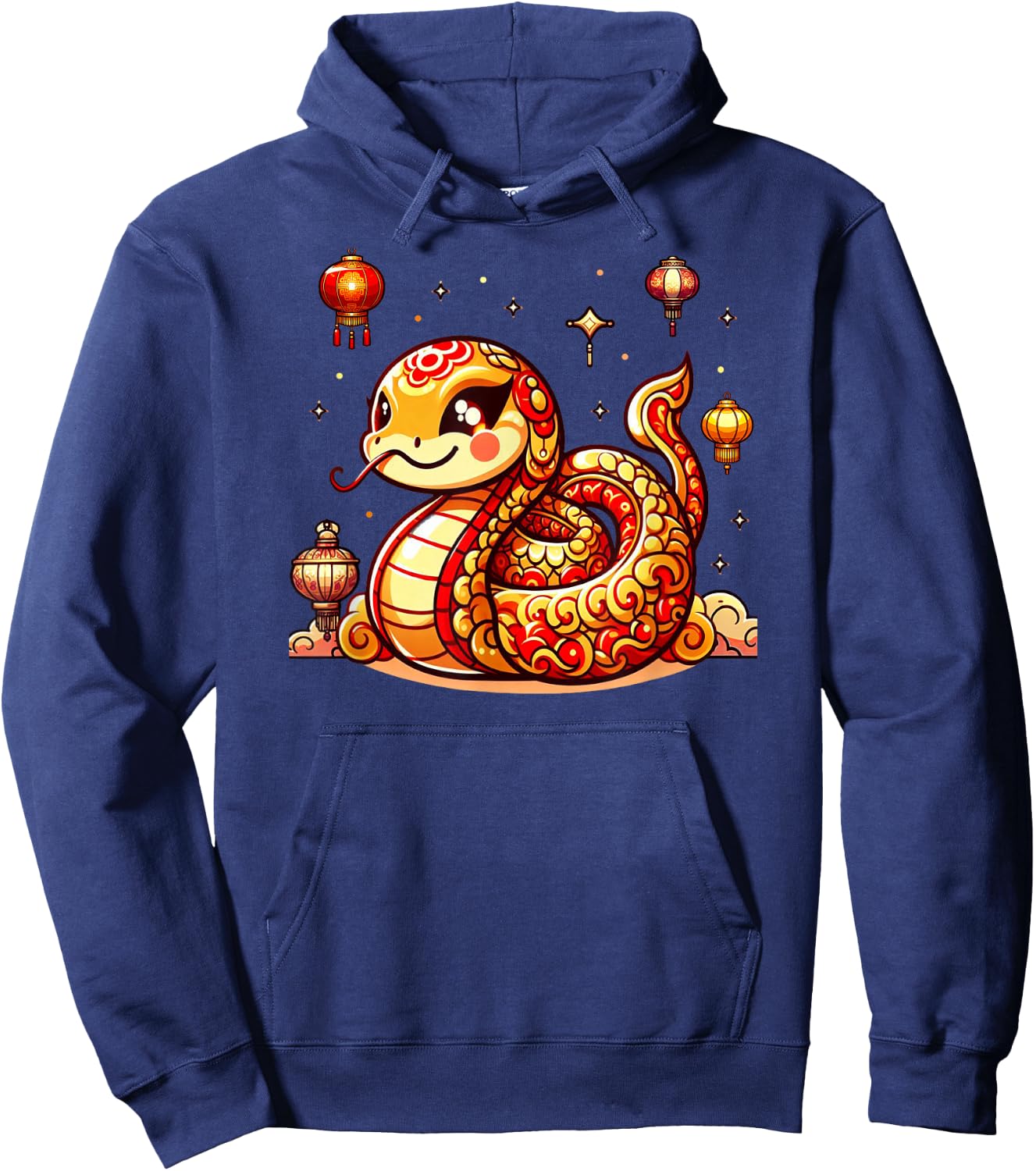 Cute Kawaii Red Gold Snake Chinese Lunar New Year Lucky Hoodie - Hoodie | Navy