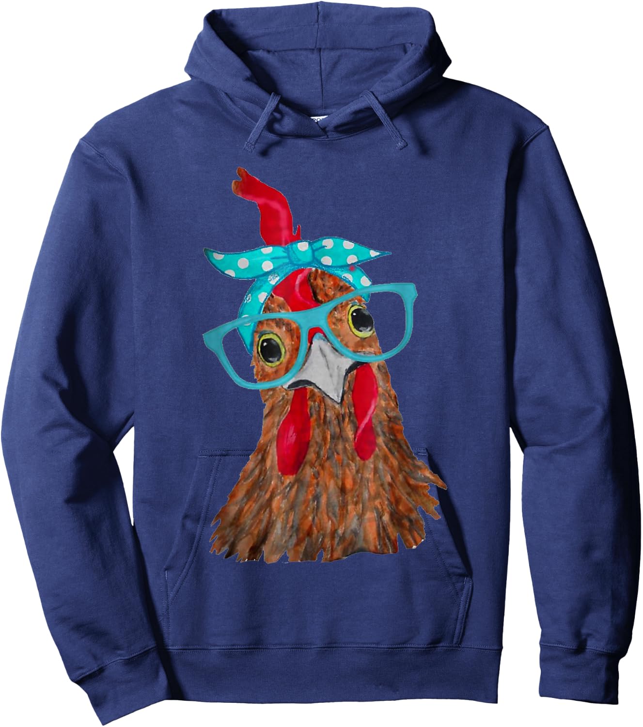 cute Women Girl Chicken With Bandana Headband and Glasses Hoodie - Hoodie | Navy