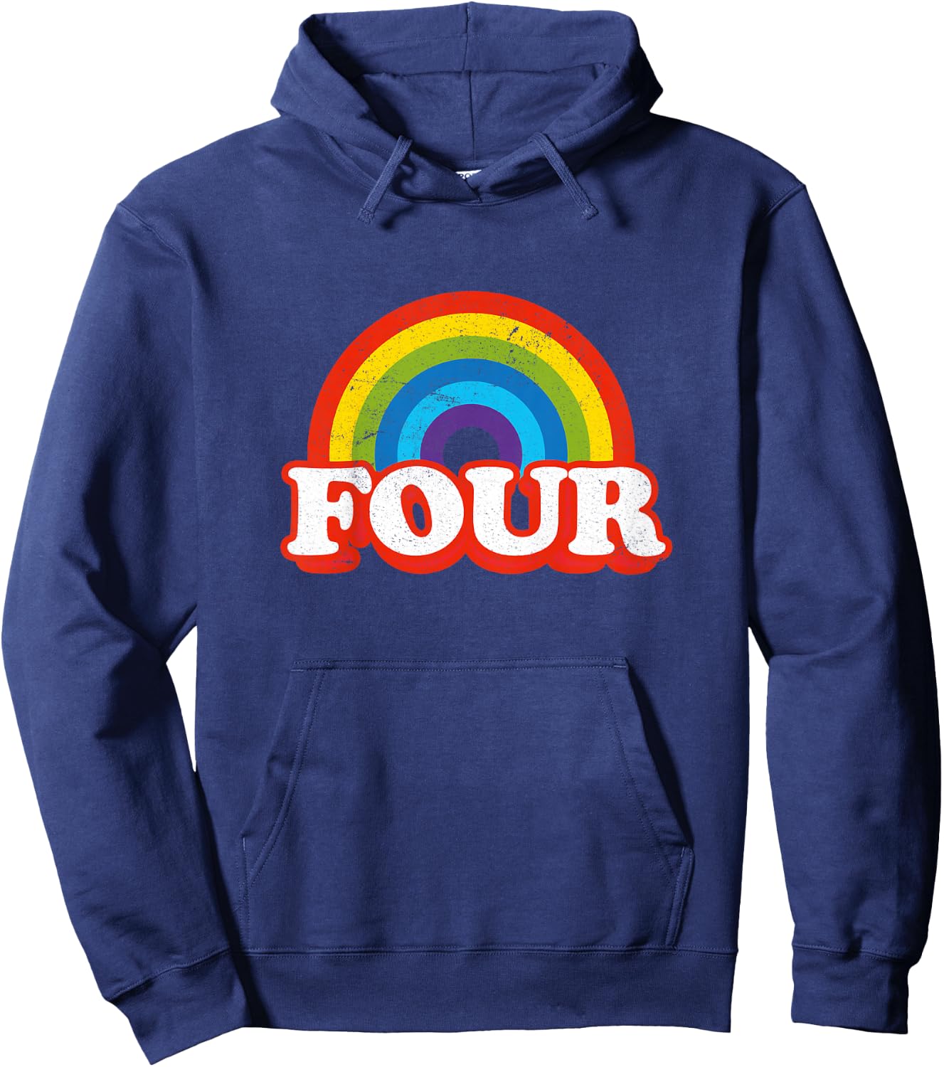 Four Vintage Retro Rainbow 4 Years Old 4th Birthday Hoodie - Hoodie | Navy