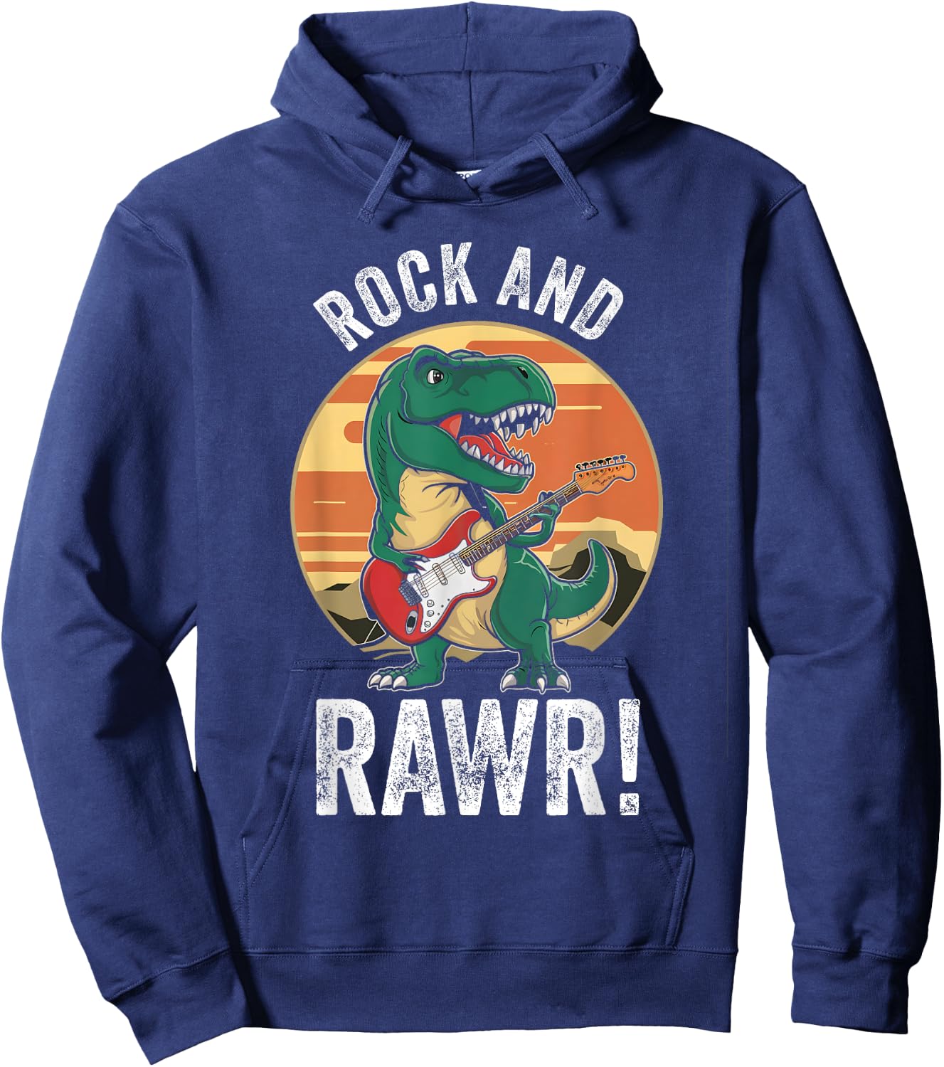 Rock and Rawr Cute T Rex Rocker Rock n Roll Trex Guitar Hoodie - Hoodie | Navy