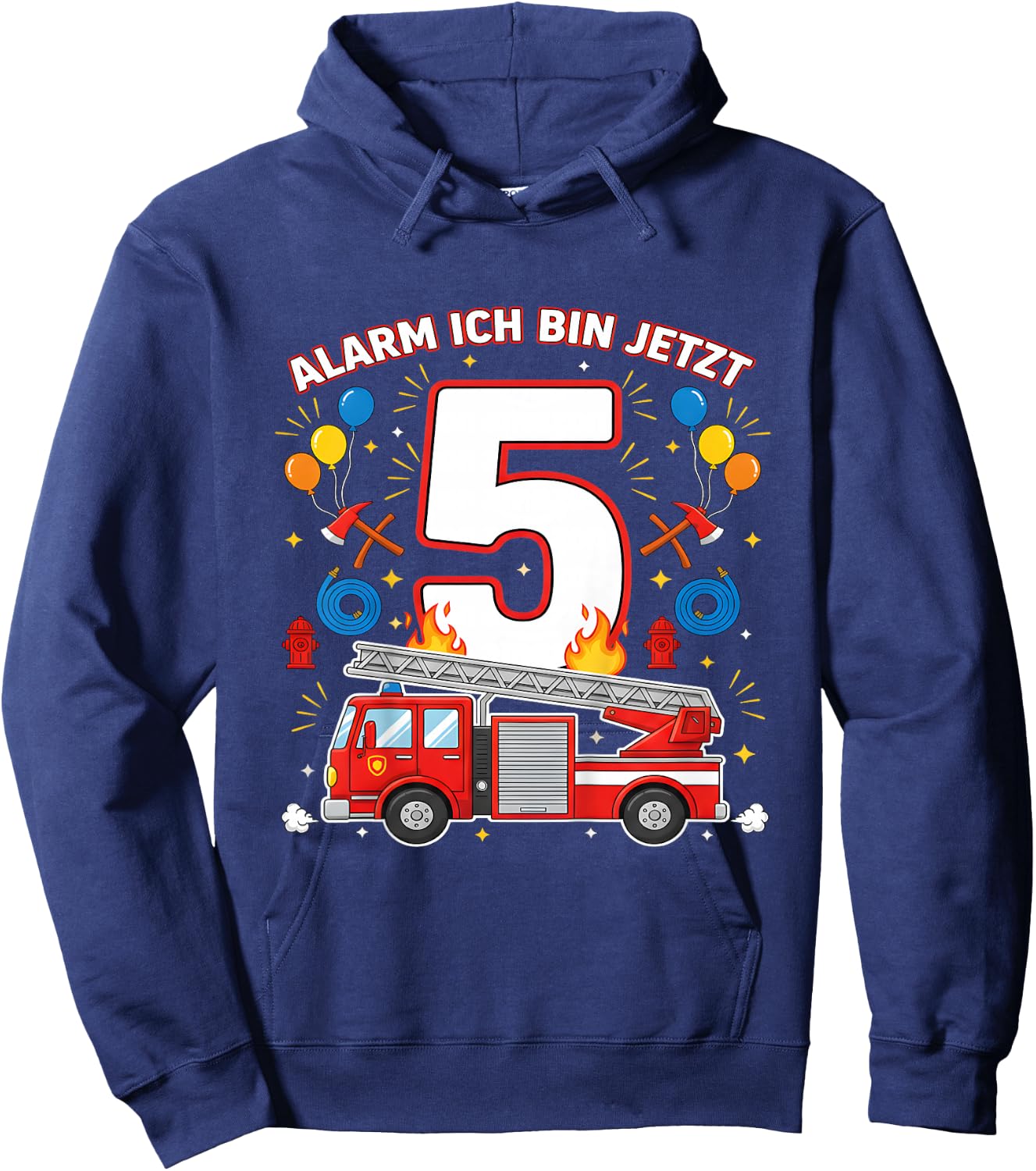 Alarm Ich Bin Jetzt 5 Feuerwehr Auto Kinder Geburtstag Hoodie - Hoodie | Navy