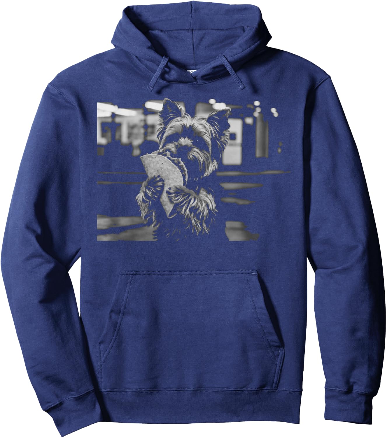 Yorkie Eating Taco Lover Graphic Funny Retro Dog Meme Hoodie - Hoodie | Navy