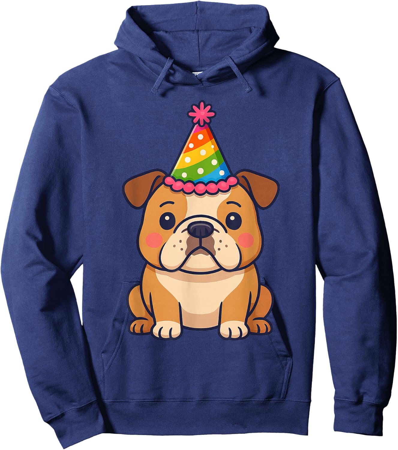 Anime Kawaii English Bulldog Dog Birthday Party Hat Hoodie - Hoodie | Navy
