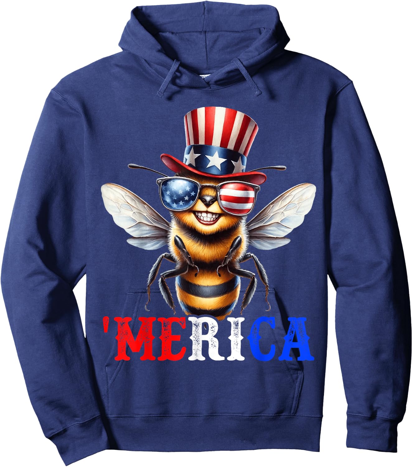 Merica Bee Patriotic 4th of July Beekeeper Funny Men Women Hoodie - Hoodie | Navy