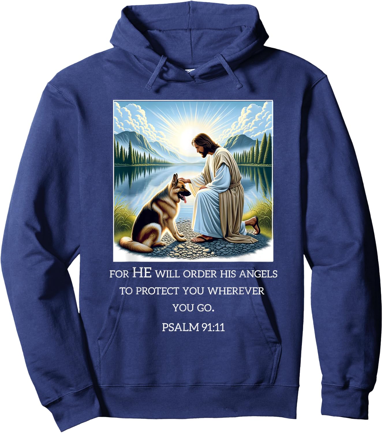 Jesus with Dogs Psalm 99 11- Jesus and a German Shepherd Hoodie - Hoodie | Navy