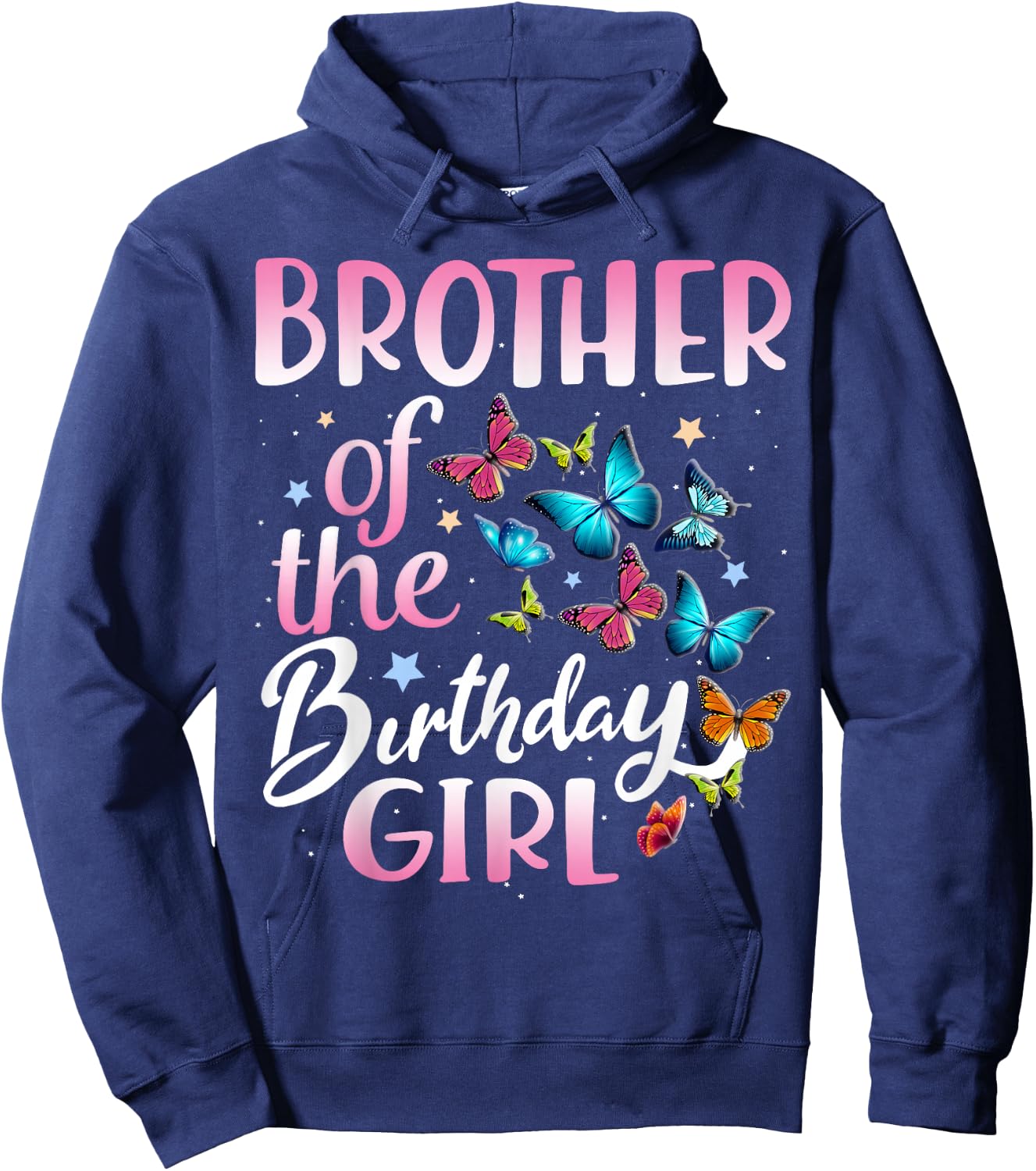 Brother of The Birthday Girl Butterfly Party Matching Family Hoodie - Hoodie | Navy
