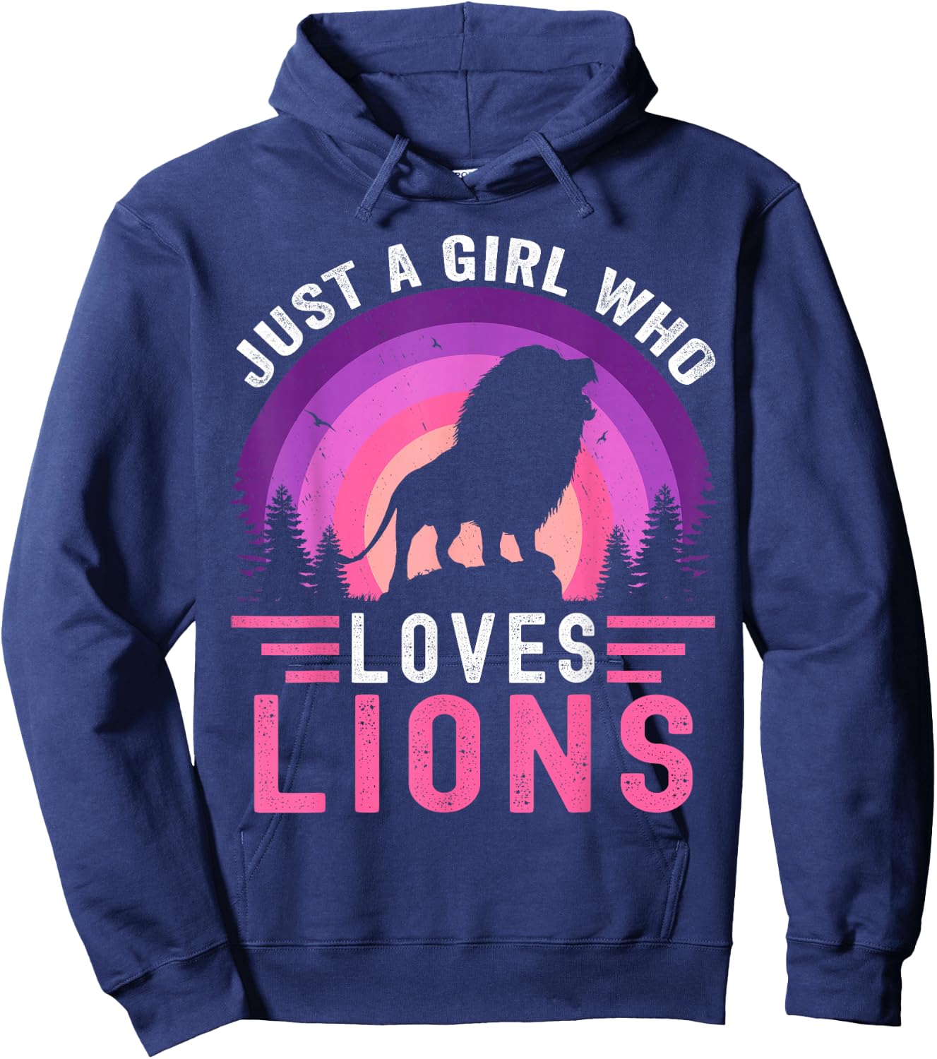 Just A Girl Who Loves Lions Retro Vintage Lion Hoodie - Hoodie | Navy