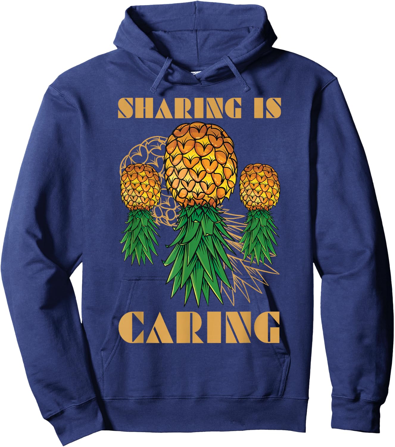 Upsidedown Pineapple Sharing Is Caring Hawaii Summer Fruit Hoodie - Hoodie | Navy