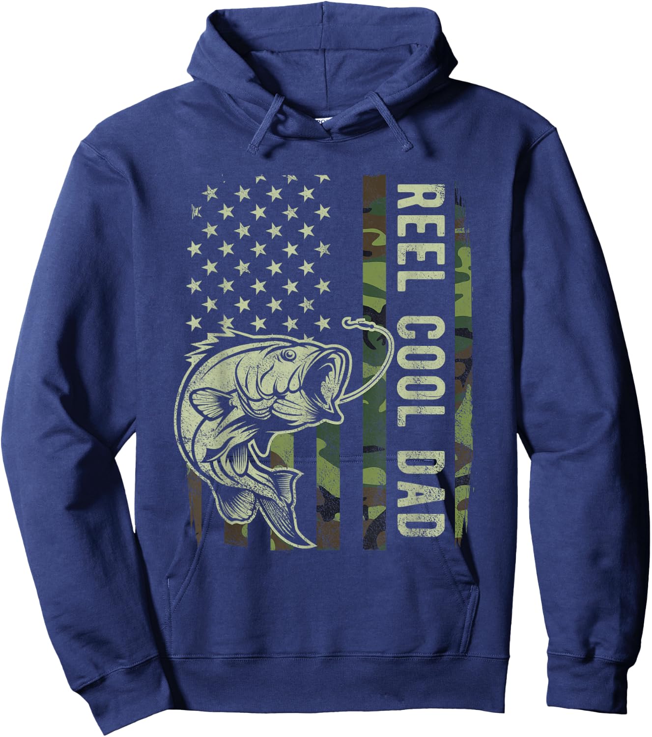 Reel Cool Dad Camouflage American Flag Bass Fish Fisherman Hoodie - Hoodie | Navy