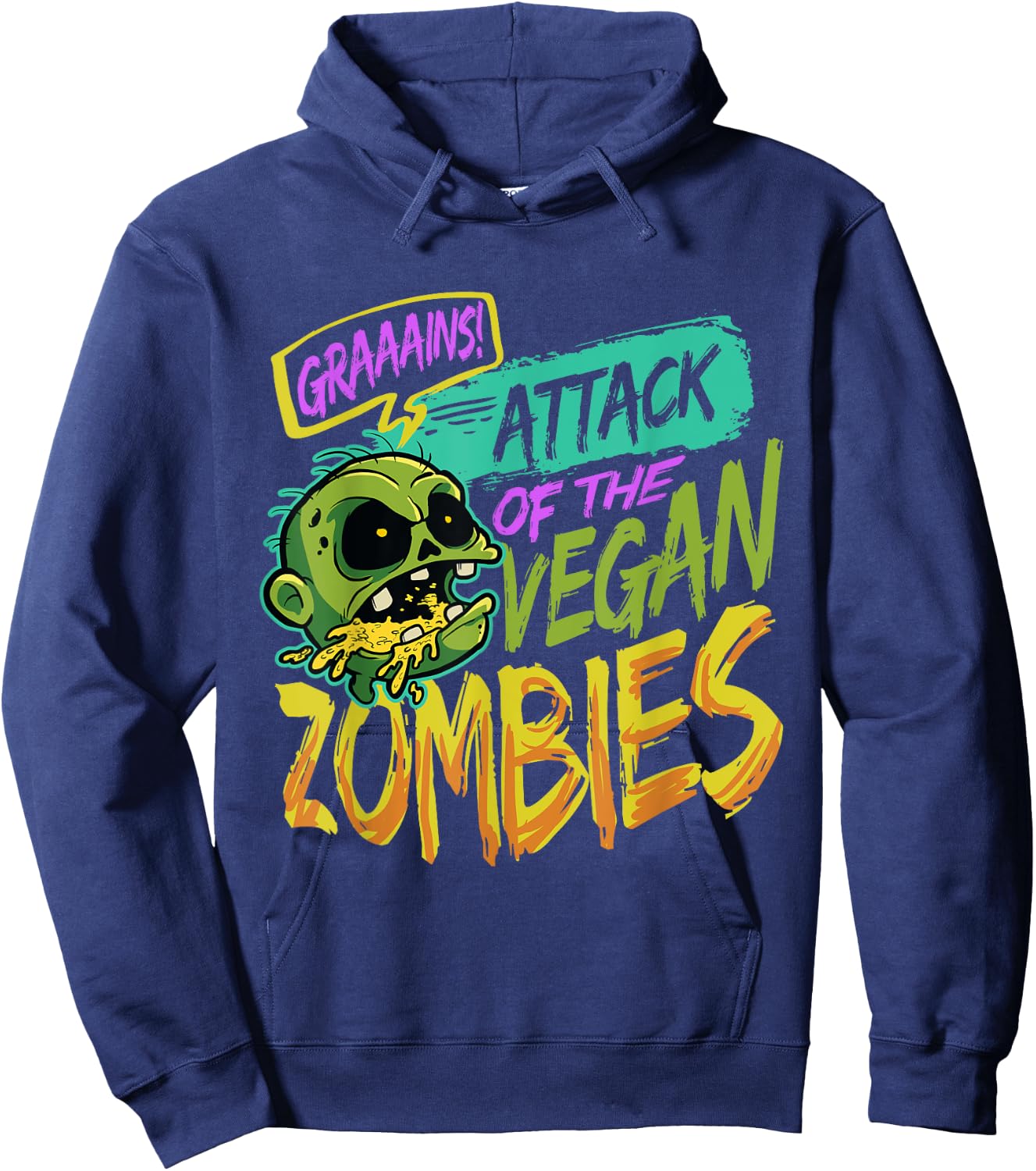 Attack Of The Vegan Zombies Vegetarian Halloween Hoodie - Hoodie | Navy