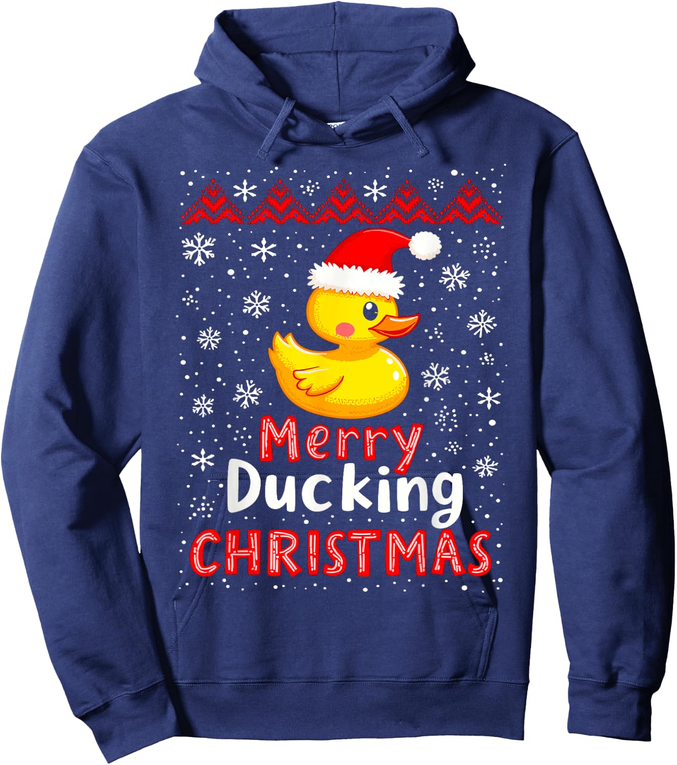Merry Ducking Christmas Ugly Duck Christmas Sweater Jumper Hoodie - Hoodie | Navy