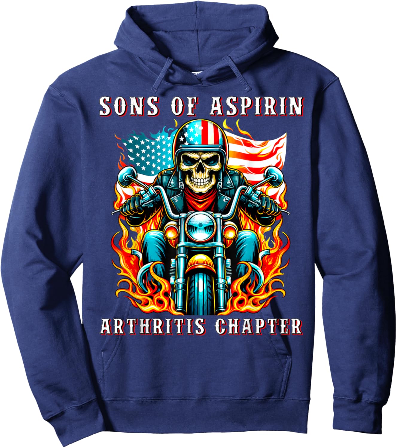 Sons of Aspirin Arthritis Chapter USA Flag Biker Motorcycle Men Hoodie - Hoodie | Navy