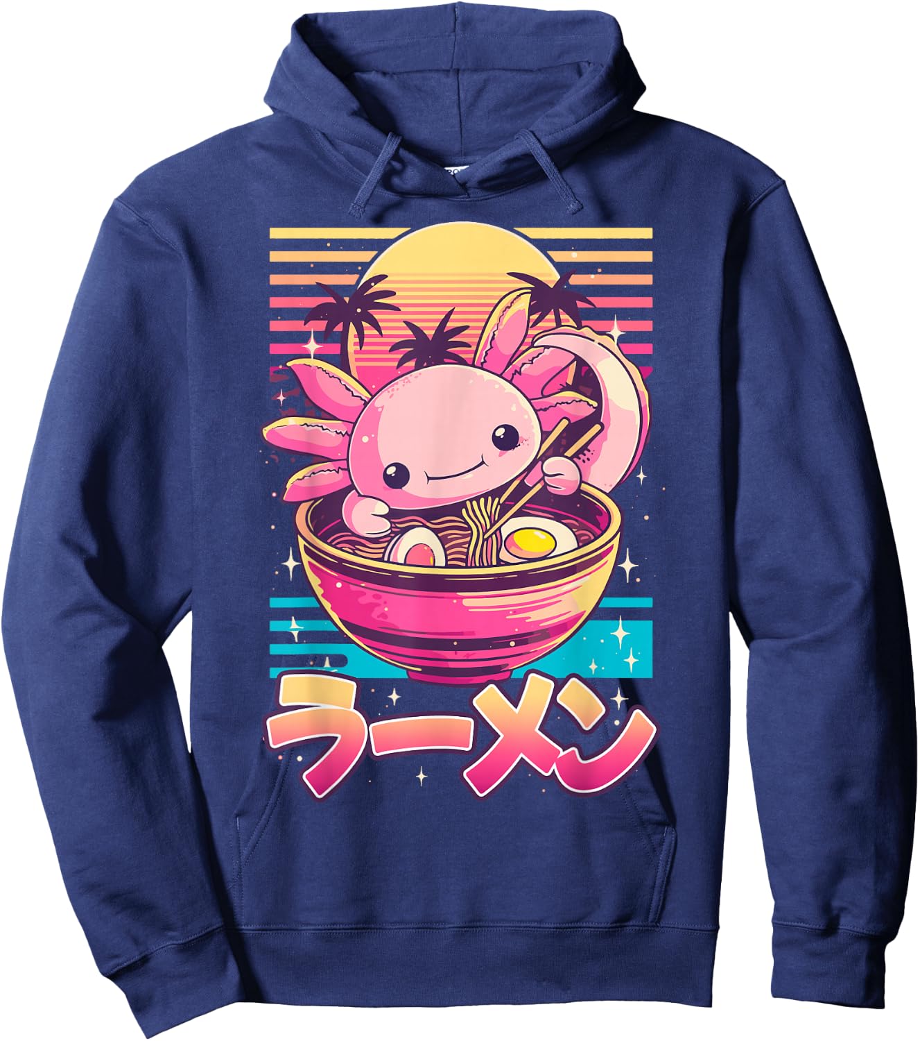 Adults Anime Retro Kawaii Axolotl Ramen Hoodie - Hoodie | Navy
