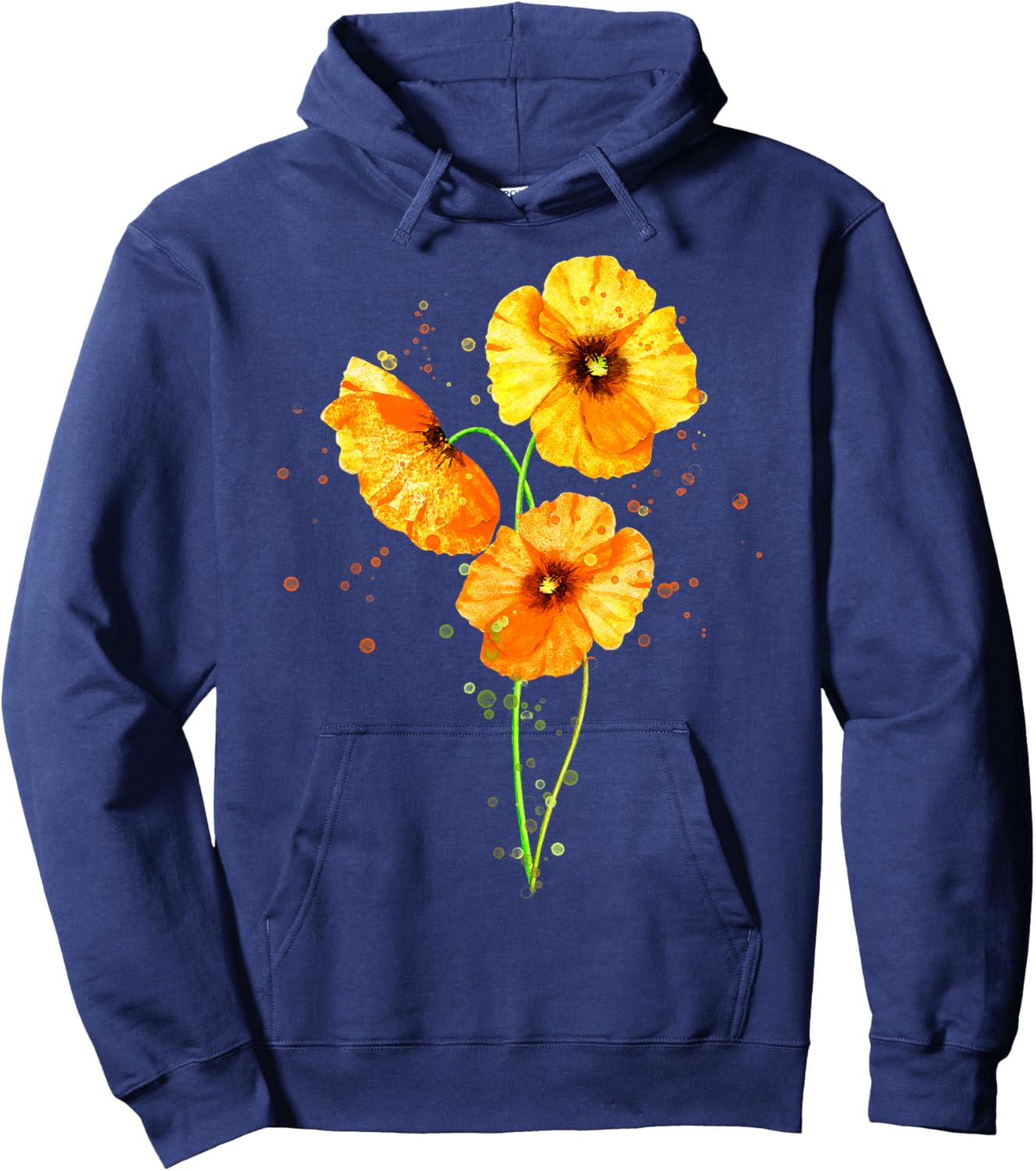 California Poppies Watercolor Flowers Wildflowers Orange Hoodie - Hoodie | Navy