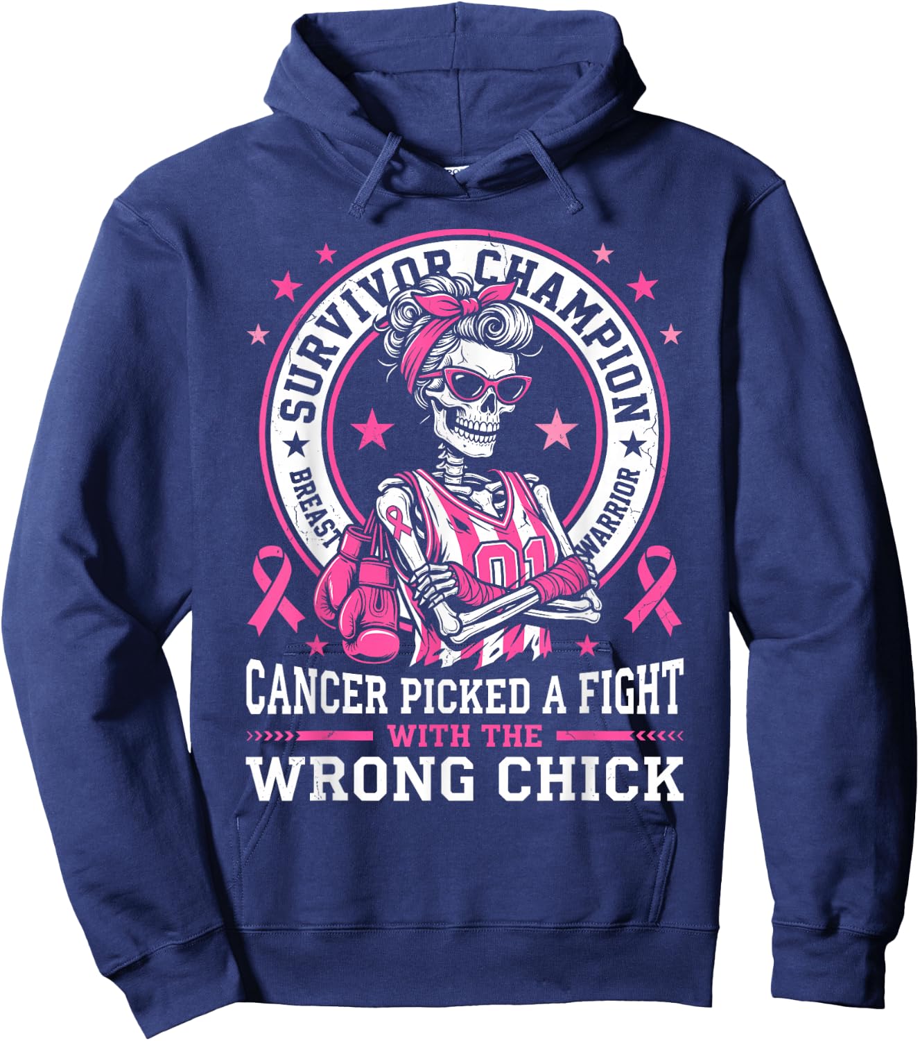 Cancer Picked A Fight with The Wrong Chick Breast Cancer Gag Hoodie - Hoodie | Navy