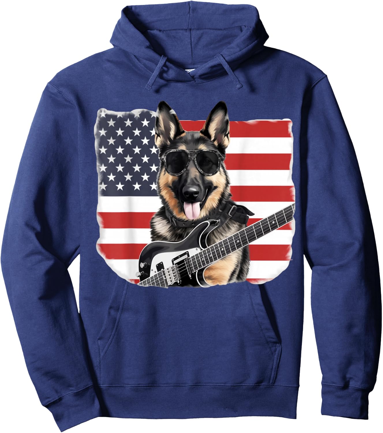 Sunglasses German Shepherd Guitar Rock & Roll American Flag Hoodie - Hoodie | Navy