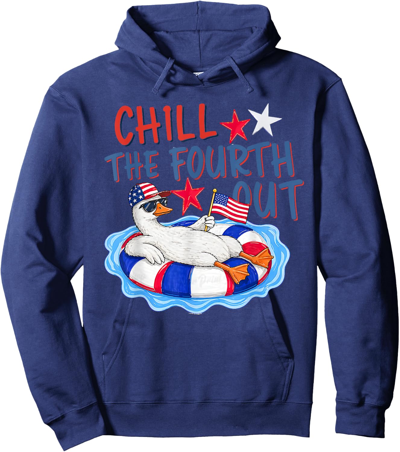 Striped Chill the Fourth Out American Flag Goose 4Th of July Hoodie - Hoodie | Navy