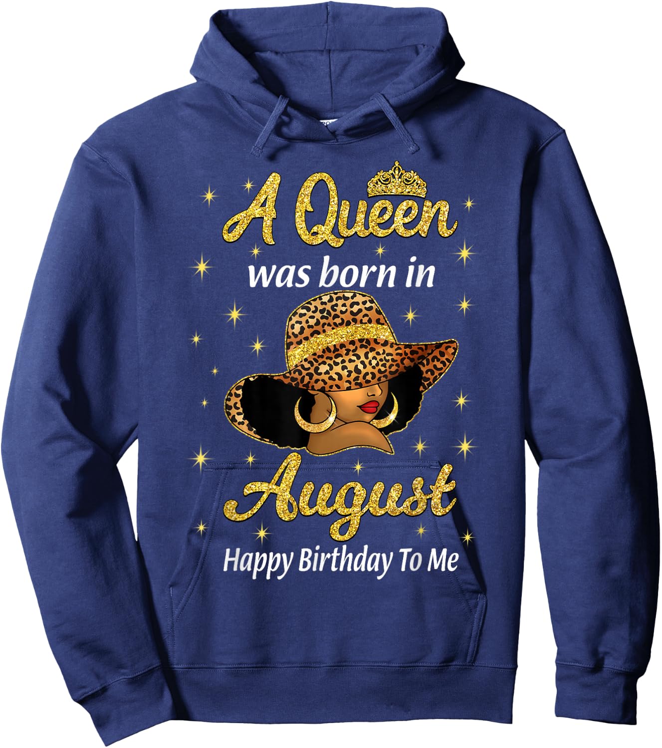 A Queen Was Born In August Leopard Hat Black Women Hoodie - Hoodie | Navy