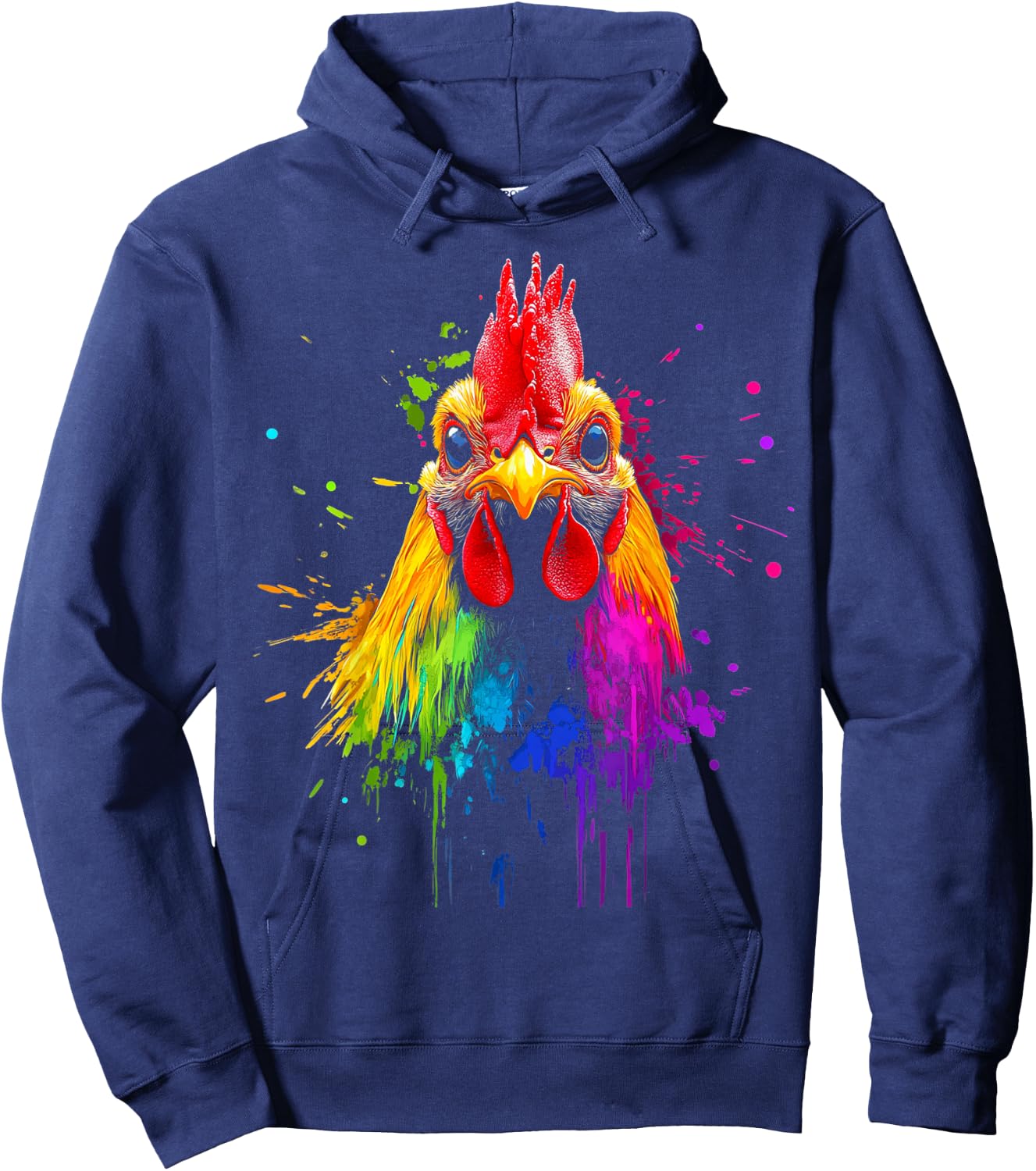 Design With A Rooster On It Rainbow Rooster On A Hoodie - Hoodie | Navy