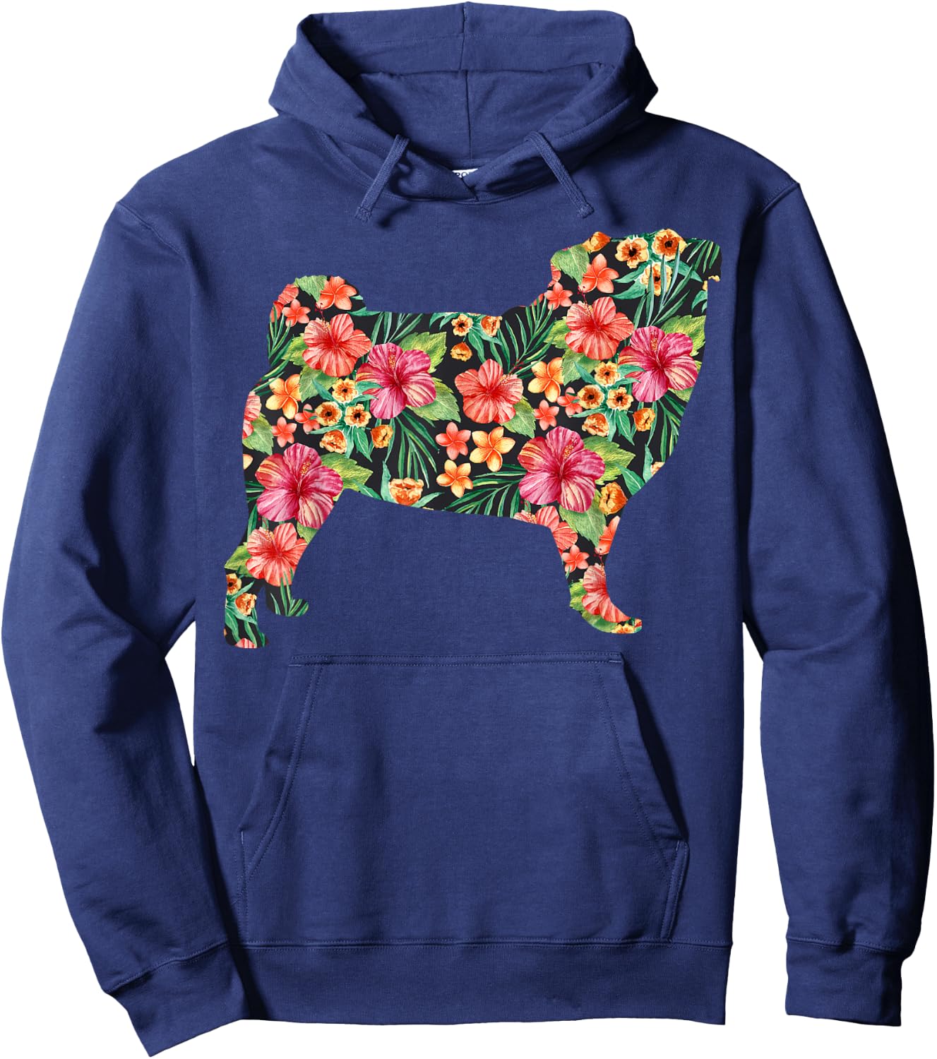 Pug Flower Funny Dog Silhouette Floral Gifts Women Men Hoodie - Hoodie | Navy