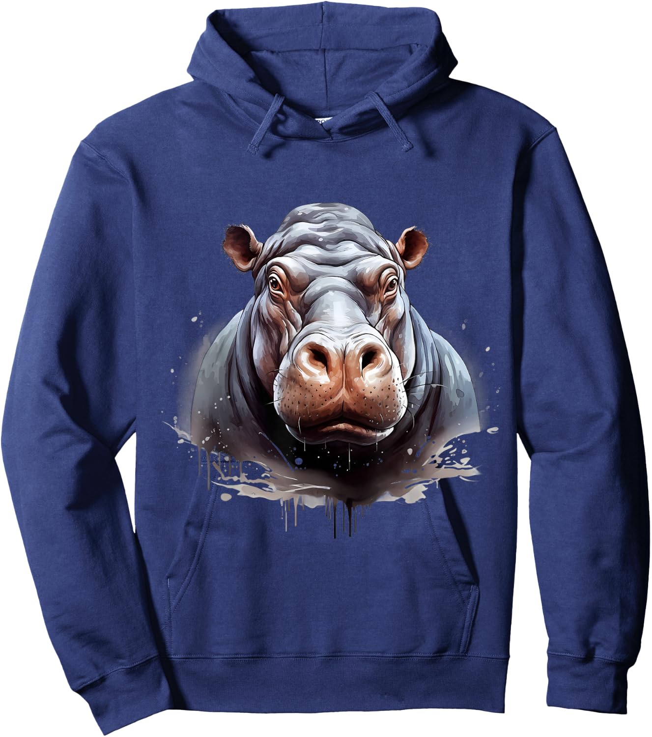 Hippo Portrait Hippopotamus Motif Wildlife Splash Artwork Hoodie - Hoodie | Navy