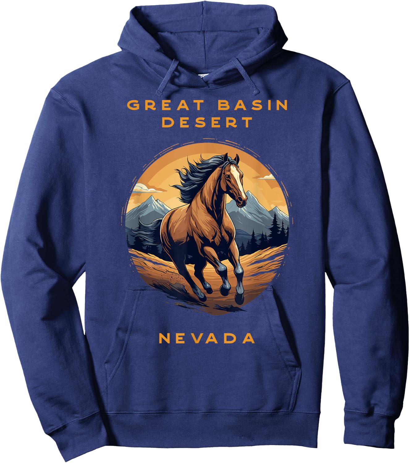 Great Basin Desert Nevada Wild Mustang Horse Hoodie - Hoodie | Navy