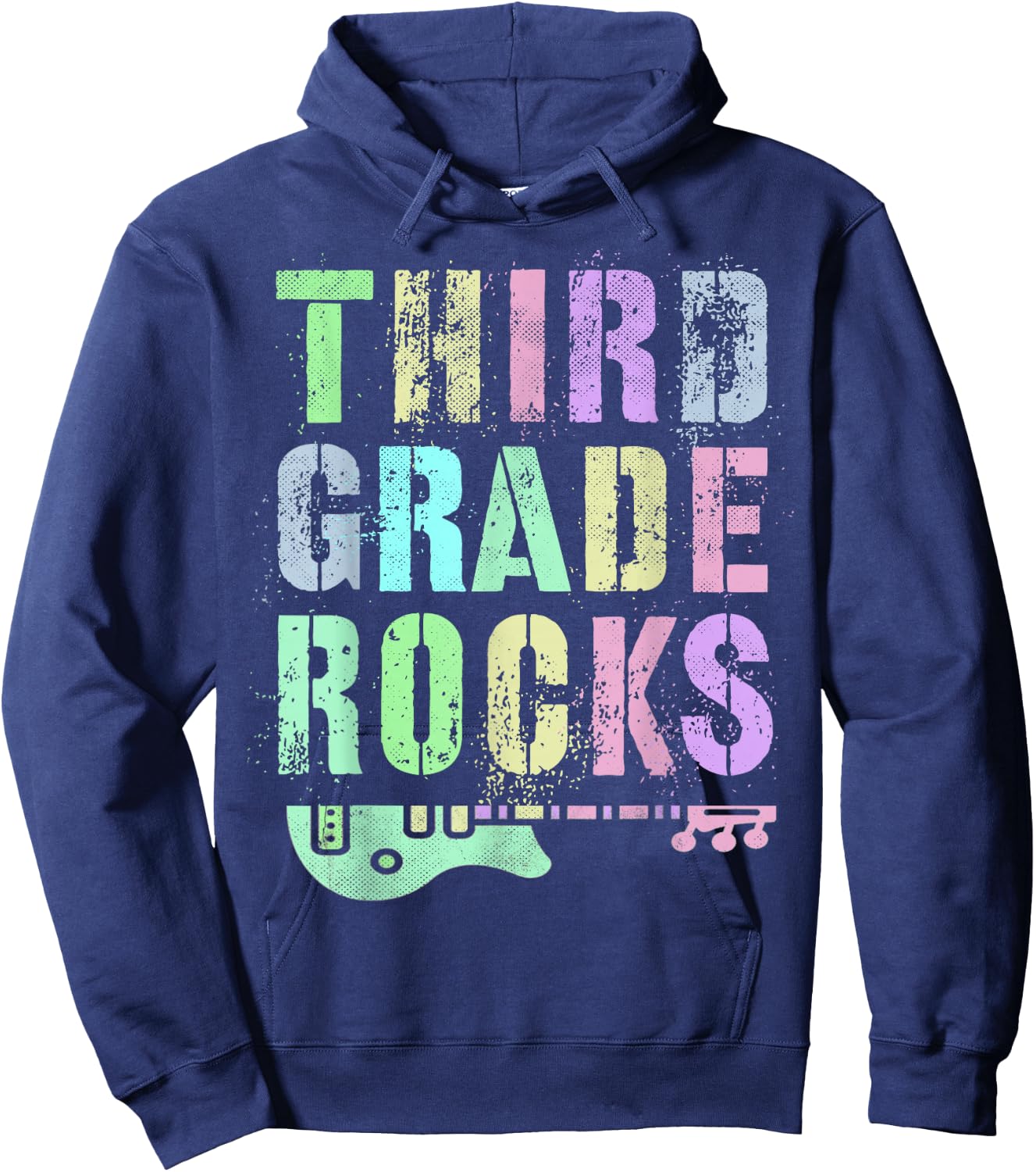 Retro THIRD GRADE ROCKS Student Rockstar Teacher 3rd Grader Hoodie - Hoodie | Navy