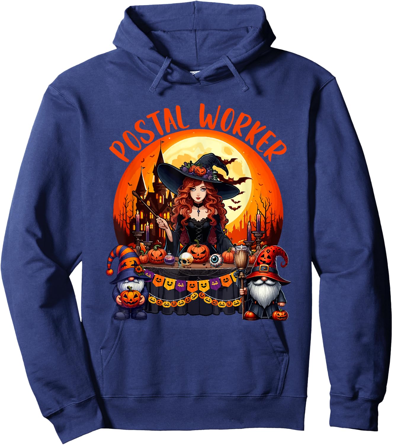 Postal Worker Job Costume Witch Horror Gnomes Halloween Moon Hoodie - Hoodie | Navy