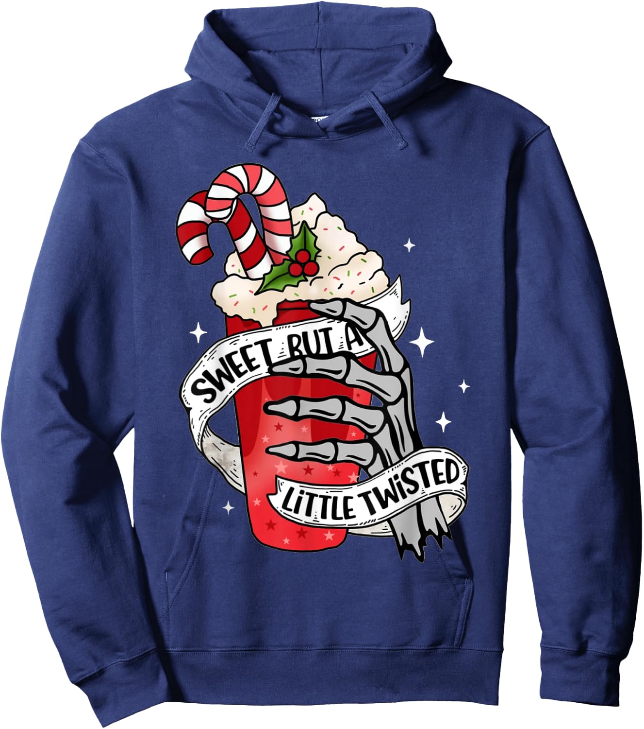 Funny Christmas Candy Cane Sweet But Twisted Skeleton Latte Hoodie - Hoodie | Navy