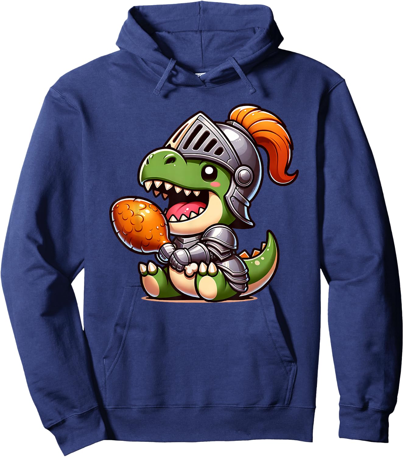 Ren Faire Festival T-Rex Dinosaur Medieval Knight Turkey Leg Hoodie - Hoodie | Navy