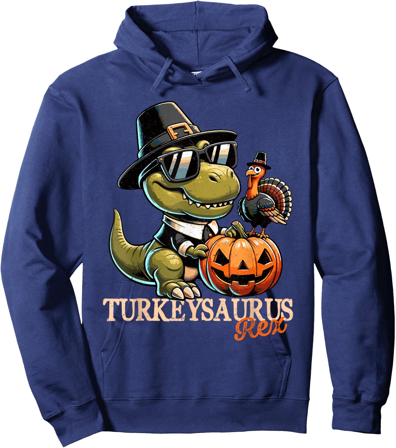 Dinosaur Thanksgiving Outfit Fall Boys Kids Toddler Turkey Hoodie - Hoodie | Navy
