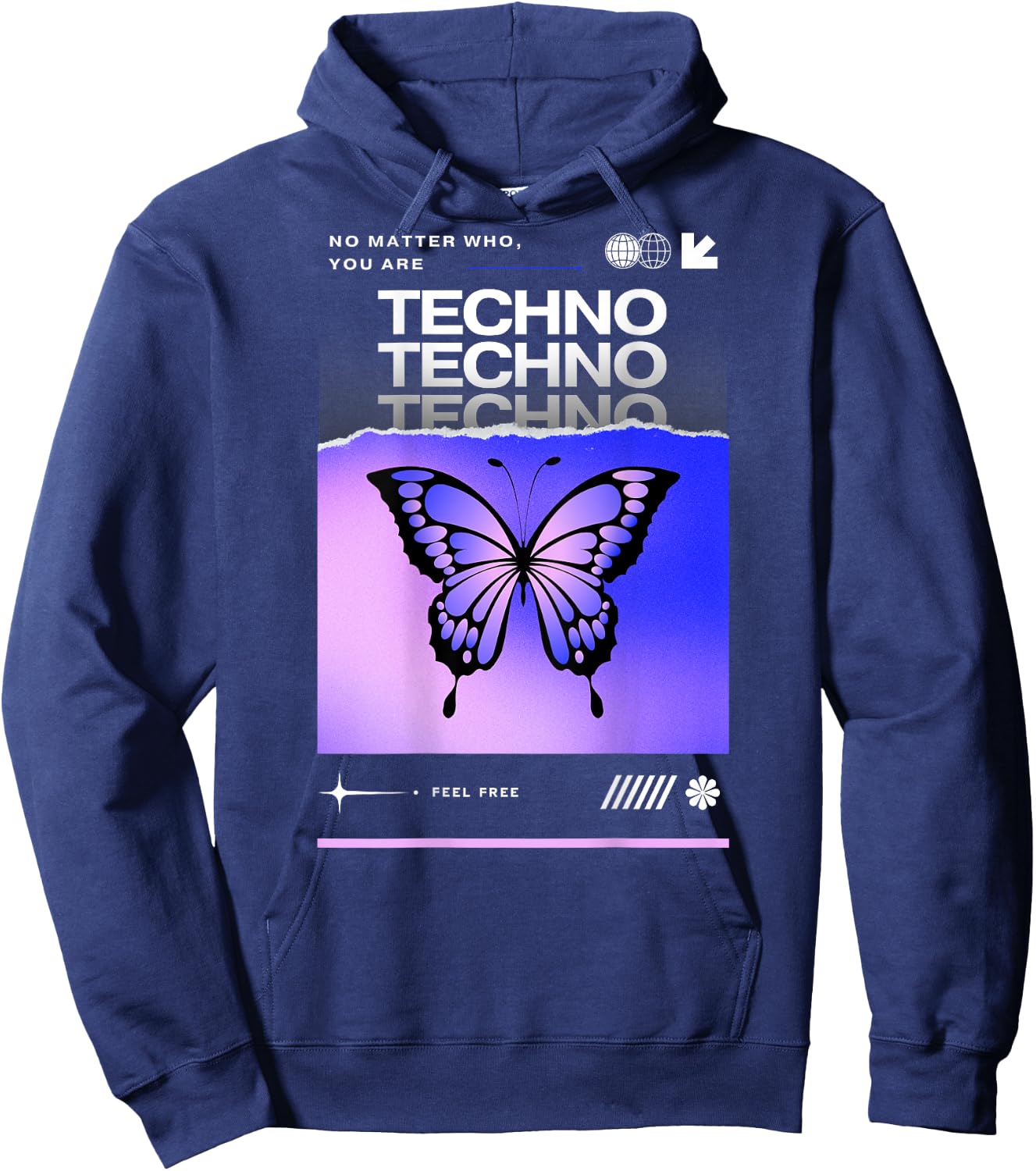 Techno Butterfly Rave Feel Freedom Trance Love Club Hoodie - Hoodie | Navy