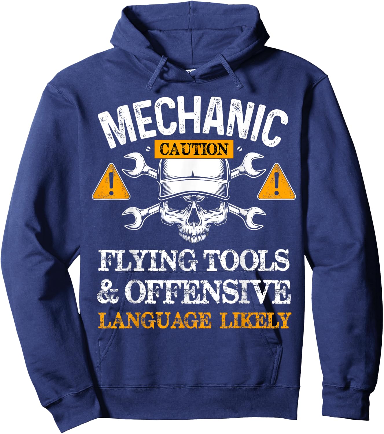 Funny Mechanic Caution Flying Tools And Offensive Language Hoodie - Hoodie | Navy