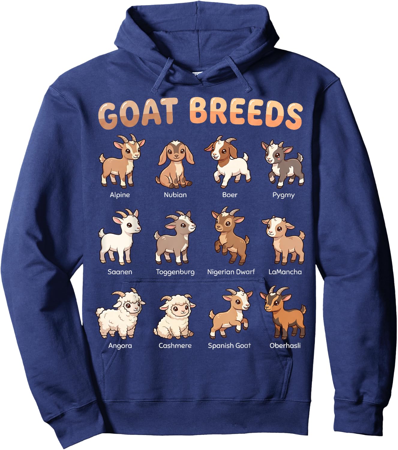 Goat Breeds for Kids Farm Animals Learning Chart Hoodie - Hoodie | Navy