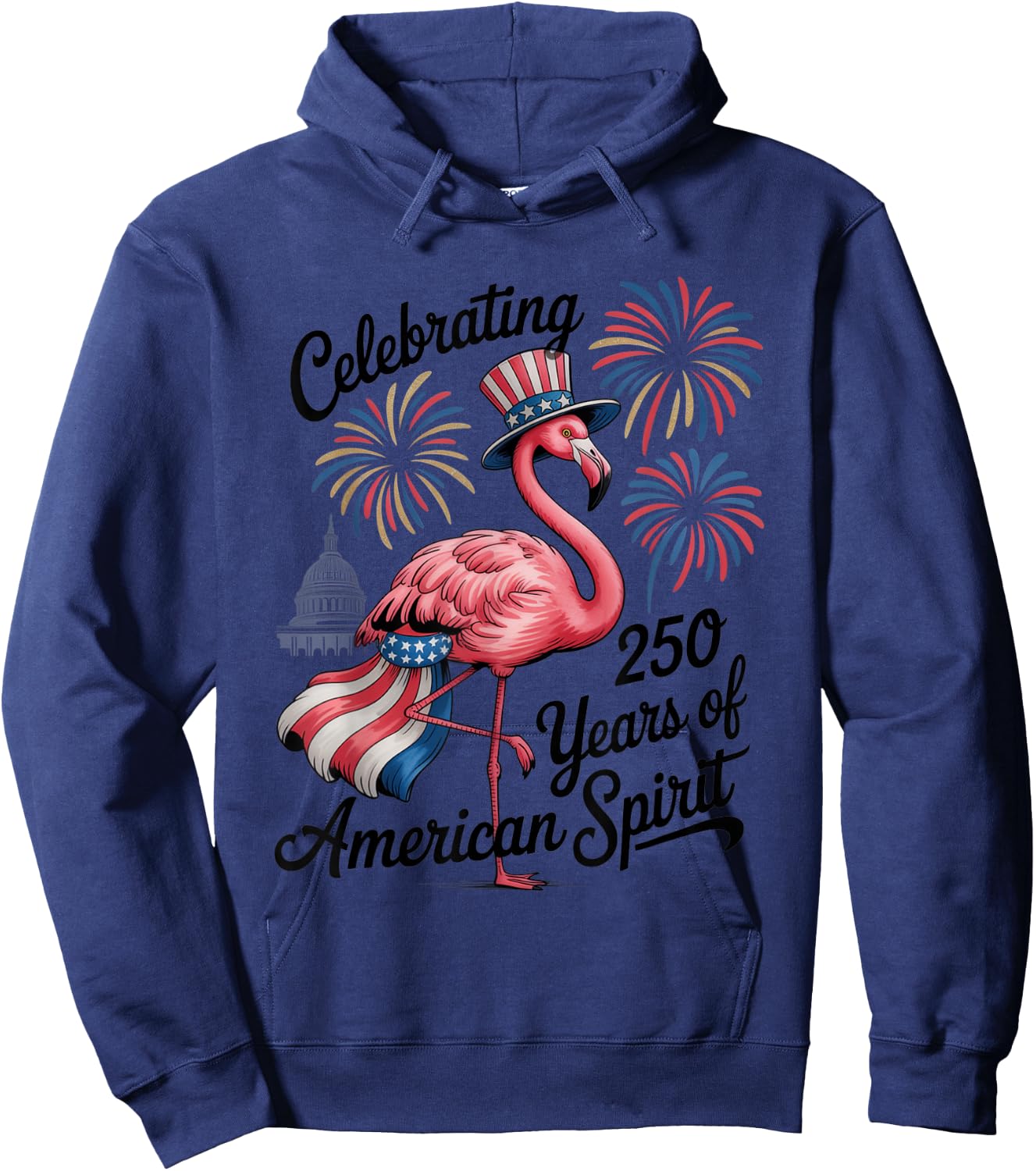 Patriotic Flamingo 250 Years American Spirit USA Apparel Hoodie - Hoodie | Navy