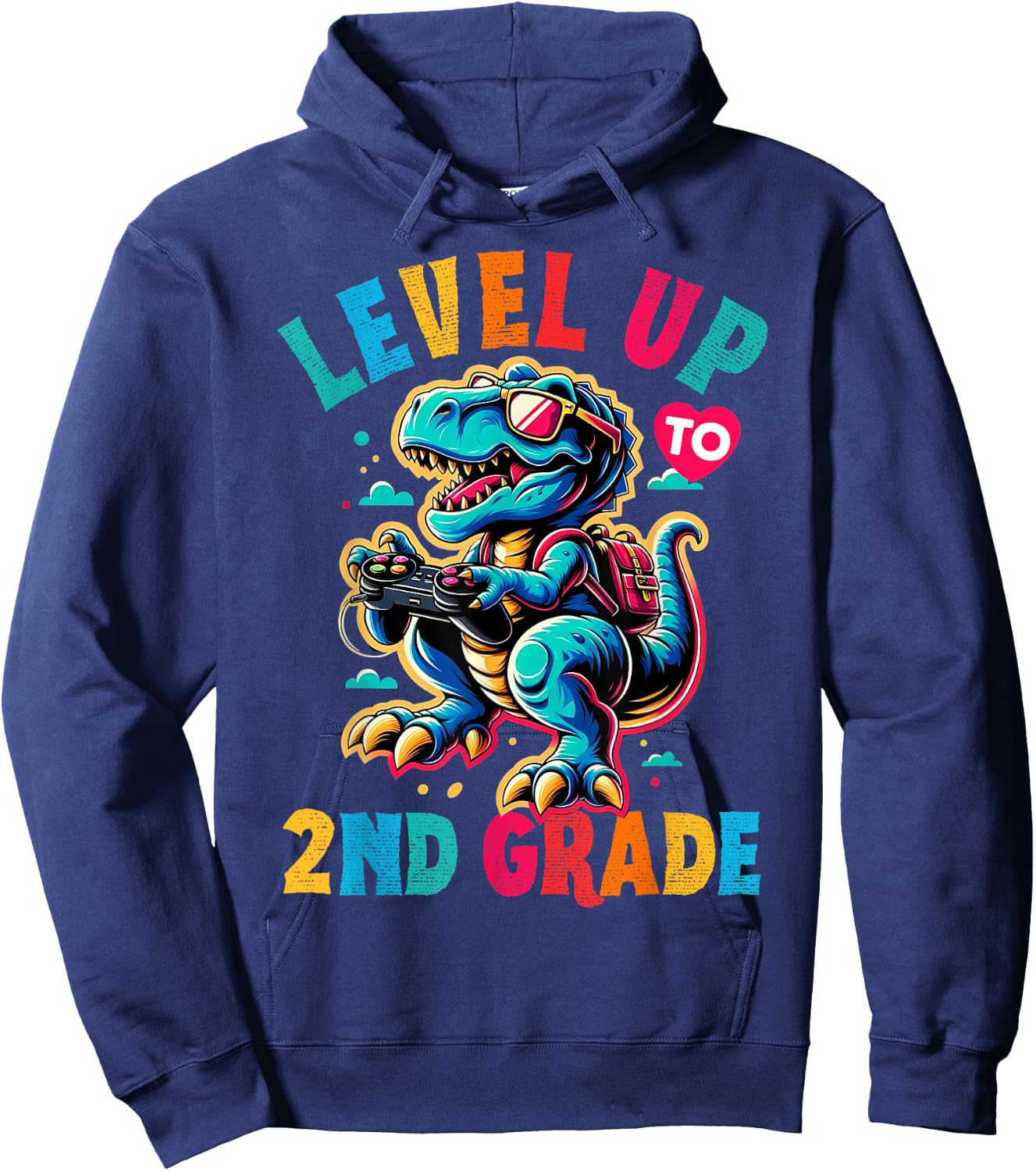 Dinosaur boys back to School 2nd grade Level up video games Hoodie - Hoodie | Navy