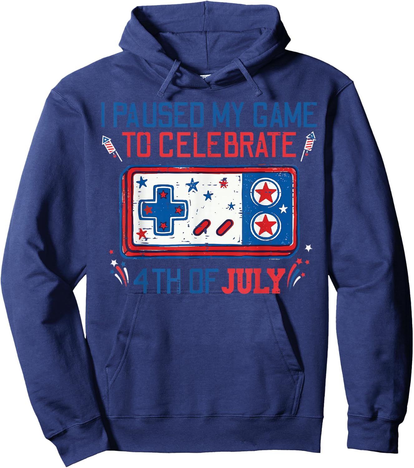 Paused My Game Celebrate 4th of July Gaming Men Boys Kids Hoodie - Hoodie | Navy
