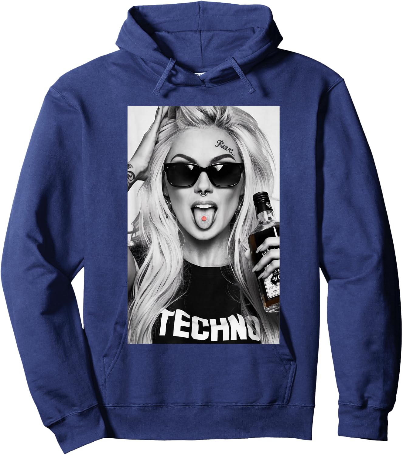 Blonde Techno Girl | Rave, Festival, Techno , black Hoodie - Hoodie | Navy