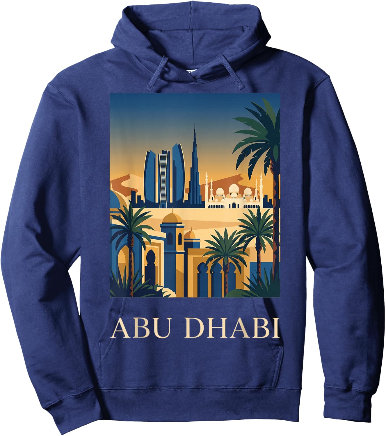 Abu Dhabi Desert Skyline Retro Travel Graphic Hoodie - Hoodie | Navy