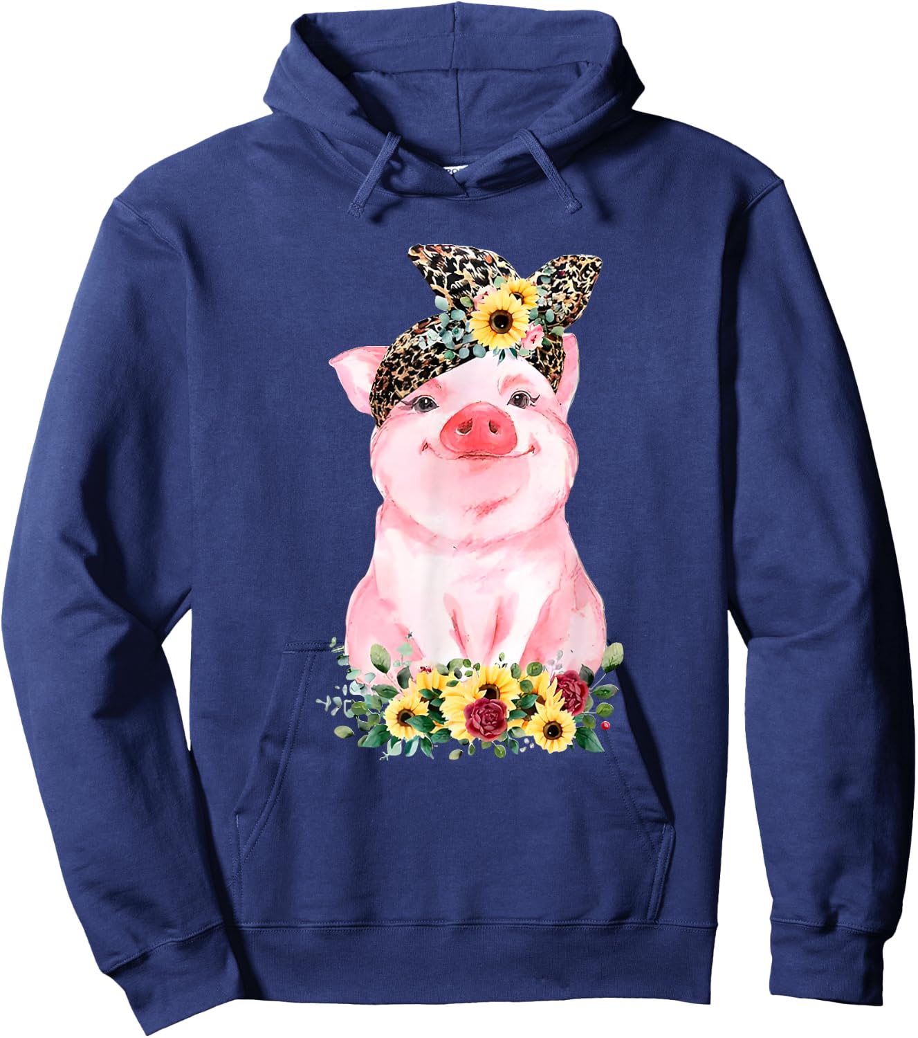 Pig With Leopard Headband Flower Cute Pig Lover Hoodie - Hoodie | Navy