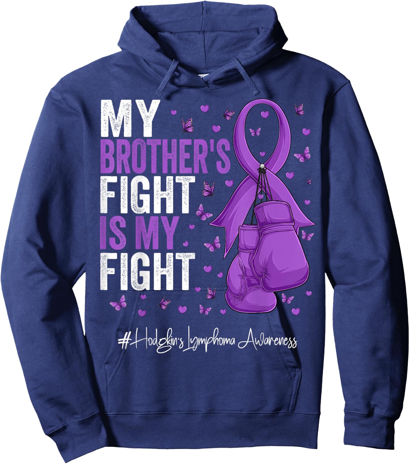 Purple Ribbon Brother Hodgkins Lymphoma Awareness Hoodie - Hoodie | Navy