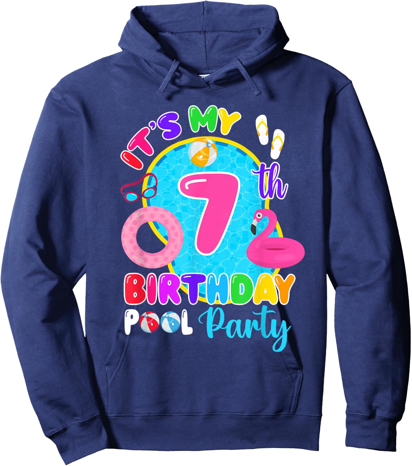It's My 7th Birthday Summer Pool Party 7 Years Old Hoodie - Hoodie | Navy